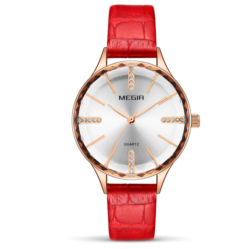 MEGIR новые роскошные женские часы Reloj Mujer кожаные женские кварцевые женские наручные часы Часы Relogio Feminino дропшиппинг - Цвет: Red