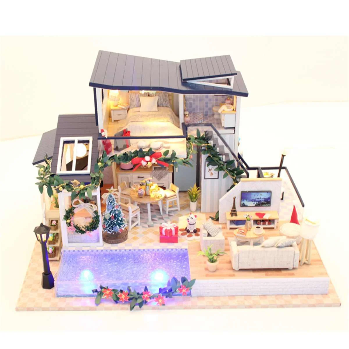 

Doll House Wooden Furniture Diy House Miniature Box Puzzle Assemble 3D Miniaturas Dollhouse Kits Toys For Children Birthday Gif