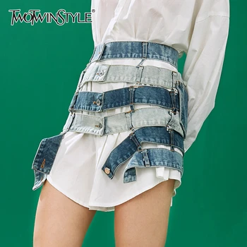 

TWOTWINSTYLE Patchwork Hit Color Sexy Skirt Women High Waist Asymmetric Large Size Mini Female Skirts Clothes 2020 Fashion Tide