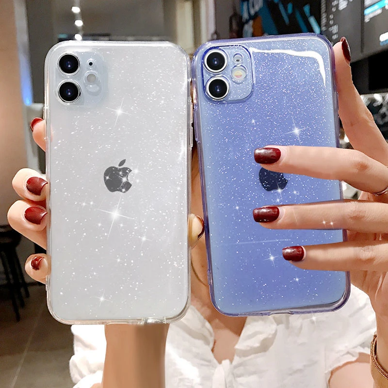 Блестящий Прозрачный чехол для iPhone 12 11 Pro Max XR XS X 8 7 Plus SE мягкие силиконовые