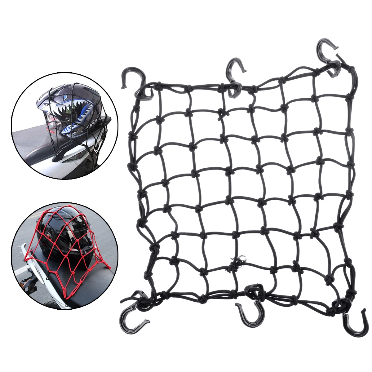 

Treyues 1PC Black Hold Down Helmet Cargo Luggage Fixing Net With 6 Adjustable Hook ABS Latex 15"x15" For Motorcycle Accessories