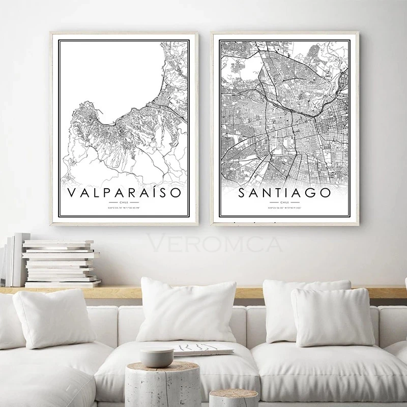 Canvas Painting Wall Art Chile Santiago City Map Poster Black and White  Print Valparaiso City Map Picture Home Office Decoration|Vẽ Tranh & Thư  Pháp| - AliExpress