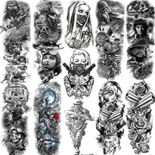  Large Size Temporary Sleeve Tattoos For Men Adult Realistic Fake Washable Gangster Solider Tattoo Full Arm Black Makeup Painting 