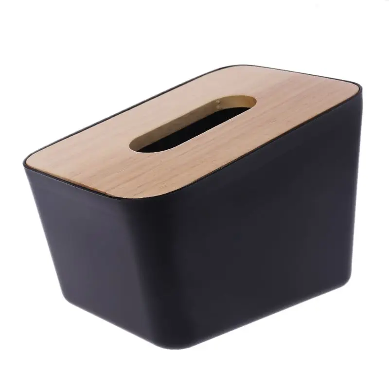 Wooden Cover Plastic Tissue Box Paper Home Car Holder Dispenser Organizer Decor - Цвет: Черный