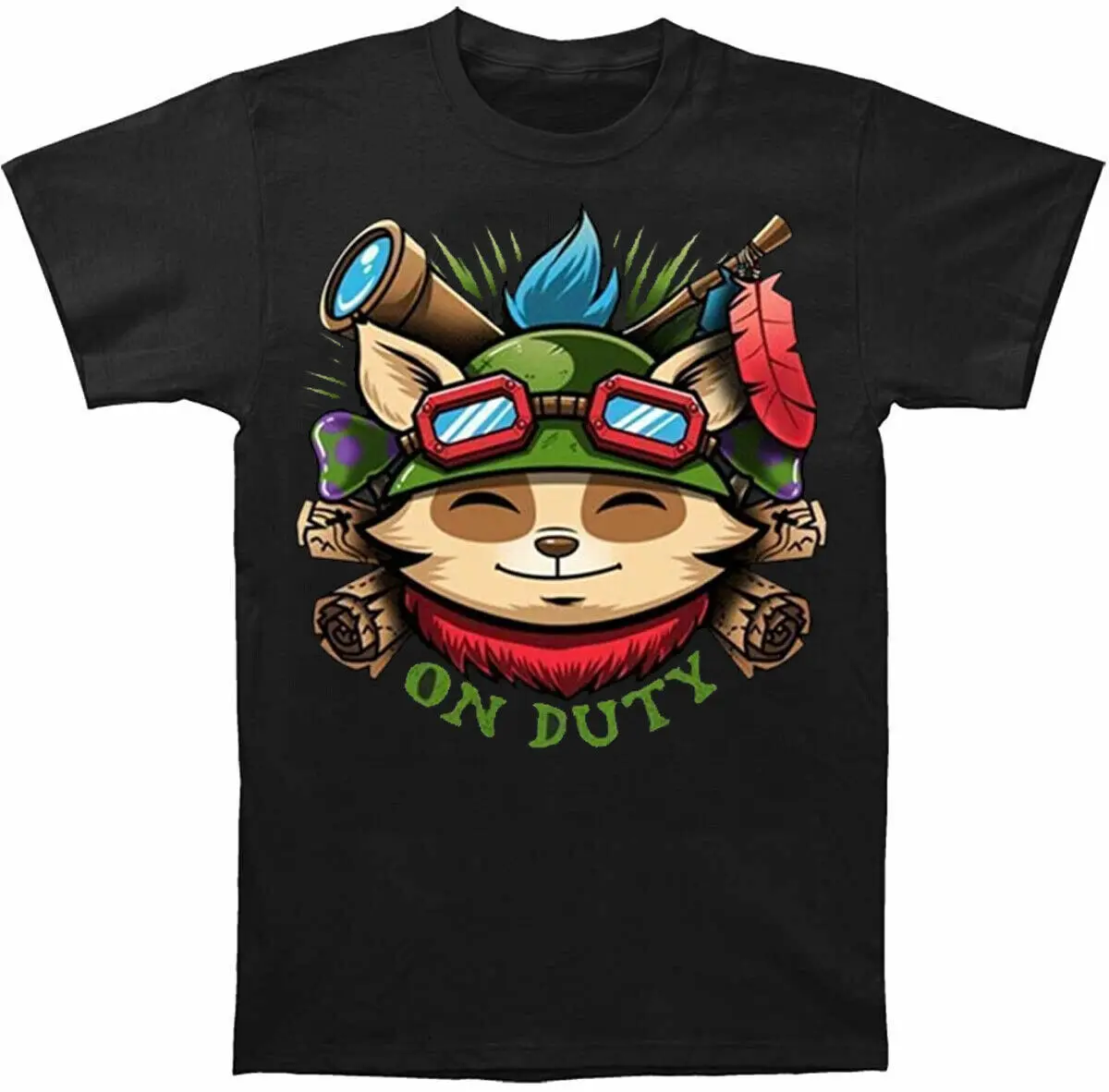 Teemo On Duty Fan Art игровая футболка забавная унисекс ретро размер S | Мужская одежда