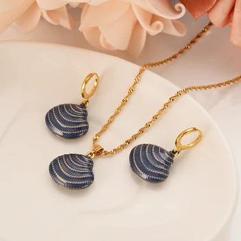 

Dubai India black African gold sea shells suit fashionable teenage bride wedding engagement earrings necklace gift