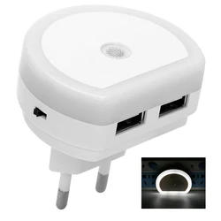 Veilleuses LED avec double Port USB, capteur de lumière d'urgence, lampe murale de contrôle pour chambre à coucher, lampe à prise ue/US 