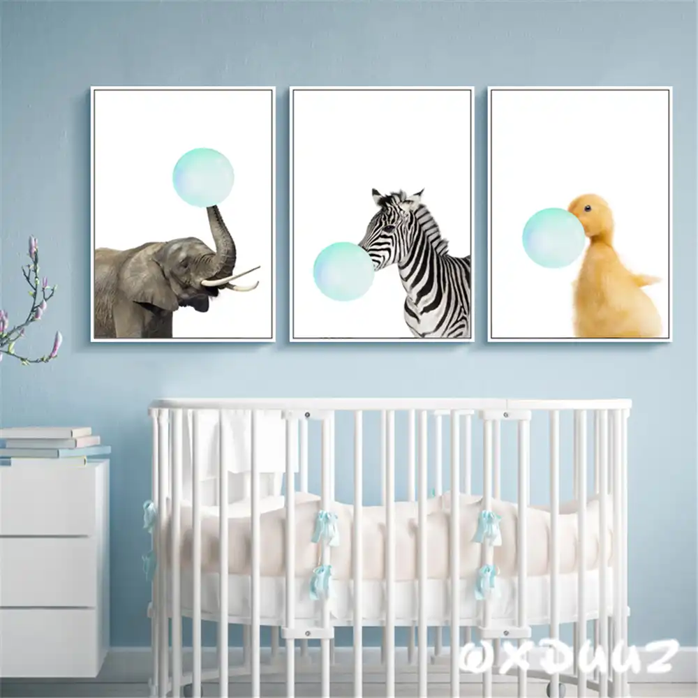 Family Wall Art Deco Painting Animal Blowing Giraffe Zebra Baby