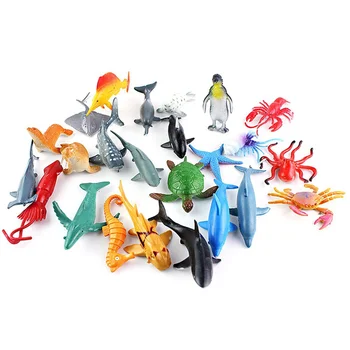 

24 PCS Per Set Mini Marine Sea Animal Model Penguine Dolphin Shark Turtule Crab Fish Sea Life Education Toy