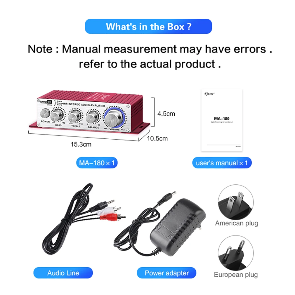 KINTER MA-180 Mini Power Amplifier Subwoofer Amplificador Class AB 2 Channel Stereo Audio Sound Amp For Car HiFi Speaker DIY