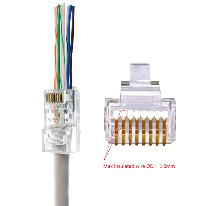 Conector Montions Rj45, Cat5e, Cat6A Pass Through, 8P8C