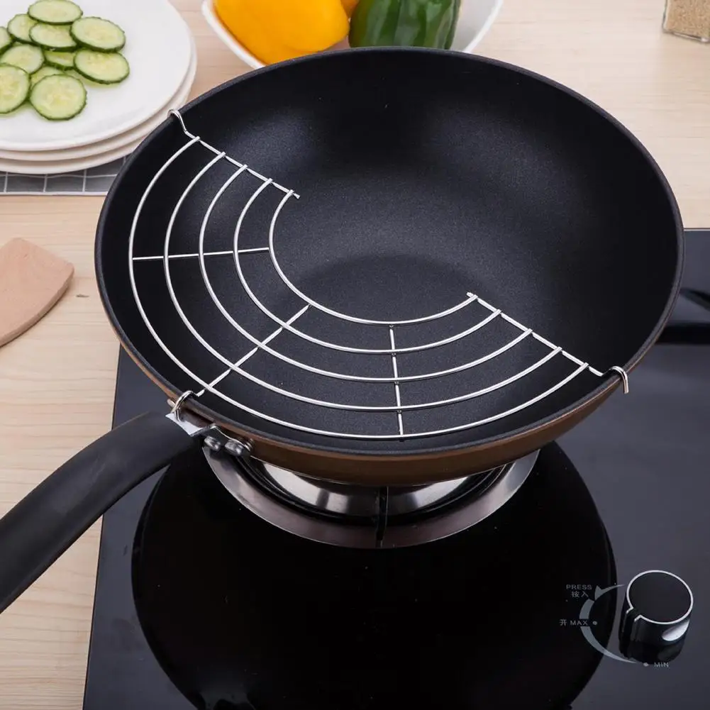 

24/26/28/30cm Stainless Steel Drain Semi-circular Frying Pan Oil Drain Rack Shelf Rack Kitchen Cookware Utensils