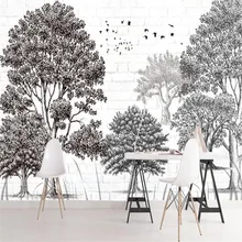 Профессиональный заказ Обои фреска современный минималистичный эскиз густое дерево скандинавский фон настенная декоративная живопись