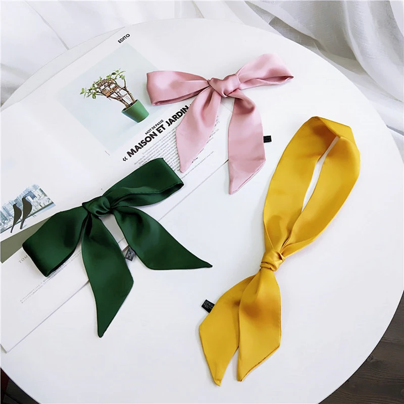 

5*90 Solid Color Small Silk Scarf Scarf Female Spring And Summer Summer Tied Bag Wrapped Handle Ribbon Wild Small Wrist Band New