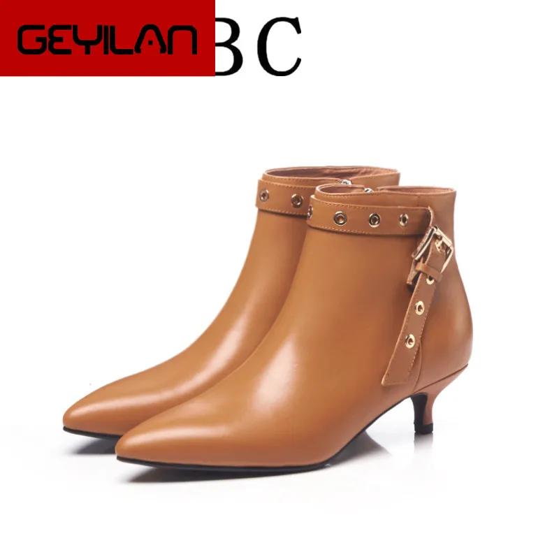 

Latest Rivet Chelsea Boot Women Ankle Booties Spring Boots Genuine Leather Women's High Square Heel Shoes Female Footwear 33-41