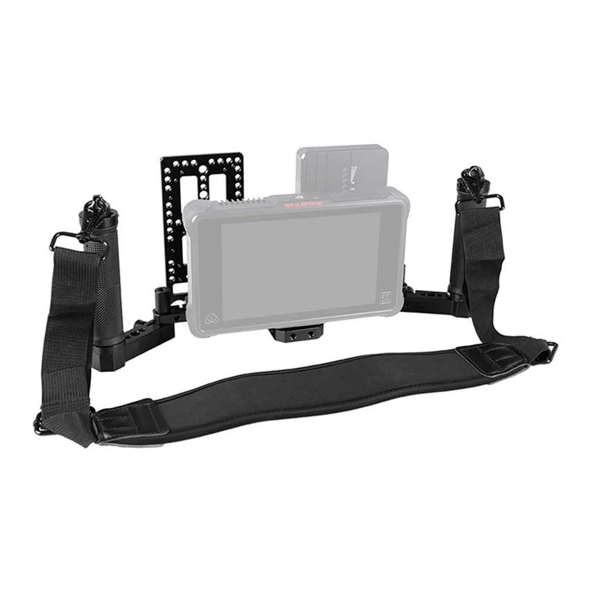 Поддерживающая установка для монитора CAMVATE с двойной резиновой рукояткой и ремешок на шею, через плечо и батарейную пластину C2297