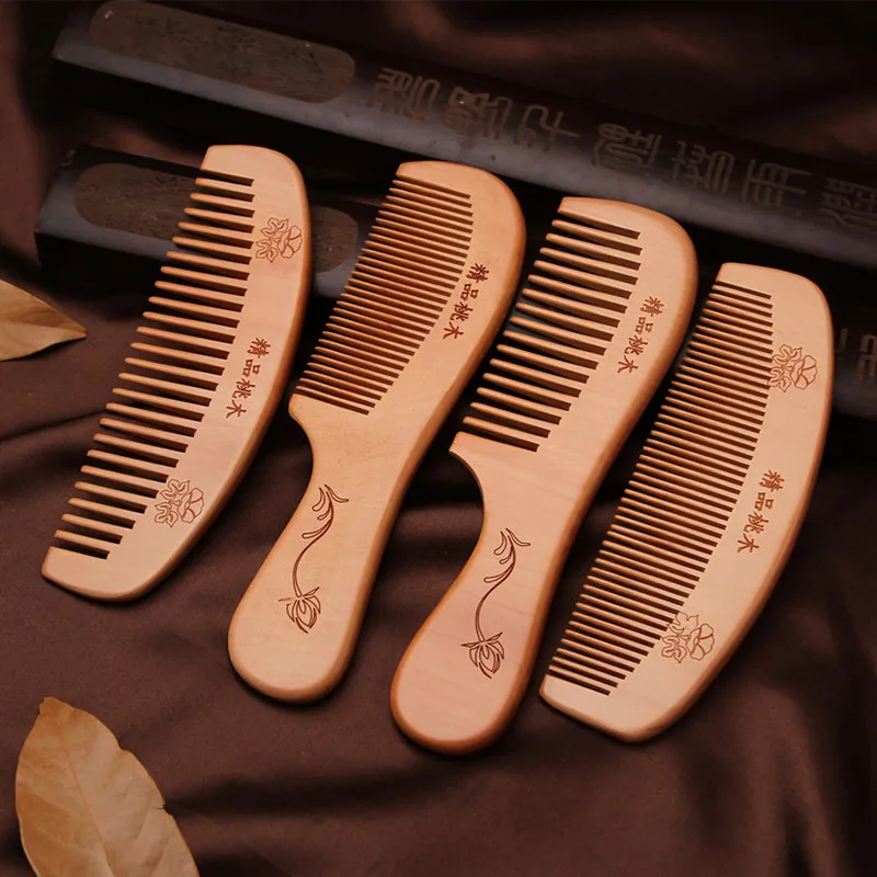 

1PC Natural Peach Wood Comb Close Teeth Anti-static Head Massage Hair Care Wooden Tools Free Shipping