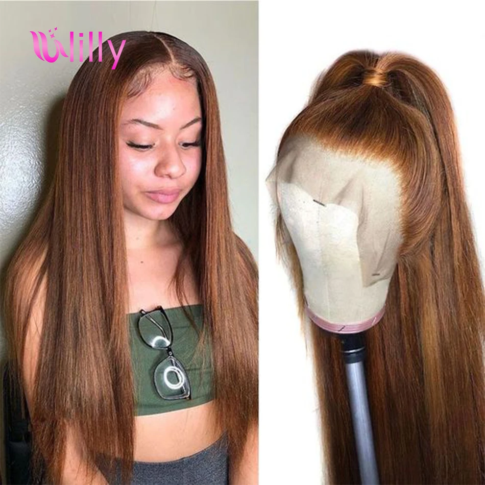 

Ginger Lace Front Wig 30# Colored Peruvian Straight Human Hair Wigs 150% Density Pre Plucked Highlight Transparent Lace Wig