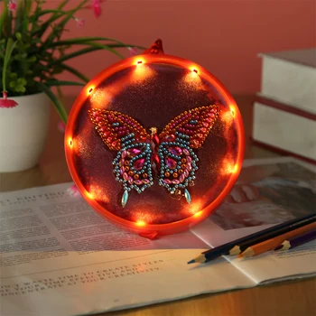 

Butterfly 5D Diamond Painting LED Light Full Drill 2 In 1 For Home Decor Round With Tassel Dangle Resin + Plastic Material