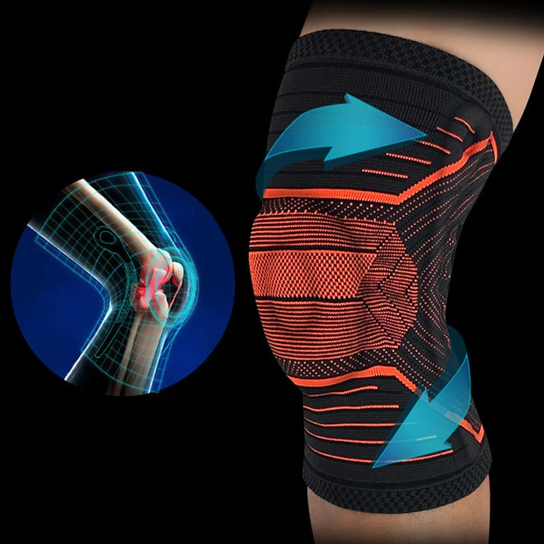 

1 piece Patella Knee Protector Brace Silicone Spring Knee Pad Basketball Knitted Compression Elastic Knee Sleeve Support Sports