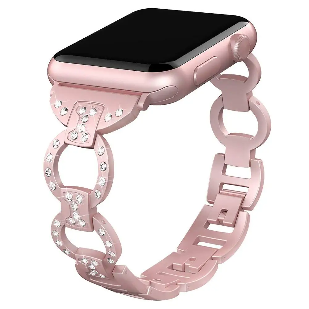 Rose-pink Женский ремешок из нержавеющей стали для Apple Watch 40 мм 44 мм iwatch 5 4 браслет с бриллиантами для Apple Watch 38 мм 42 мм серия 3 2 1 - Цвет ремешка: Rose-pink