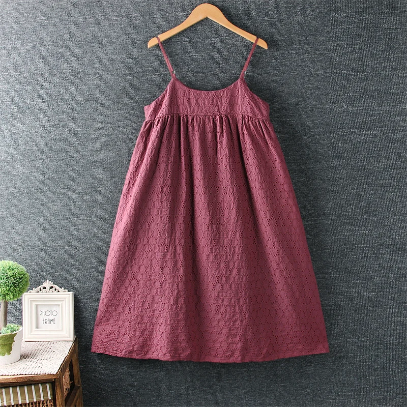 

Mori Girl Summer Women Embroidery Cotton Sling Dress O-Neck Sleeveless Spaghetti Strap Midi Dress Vestidos Femininos