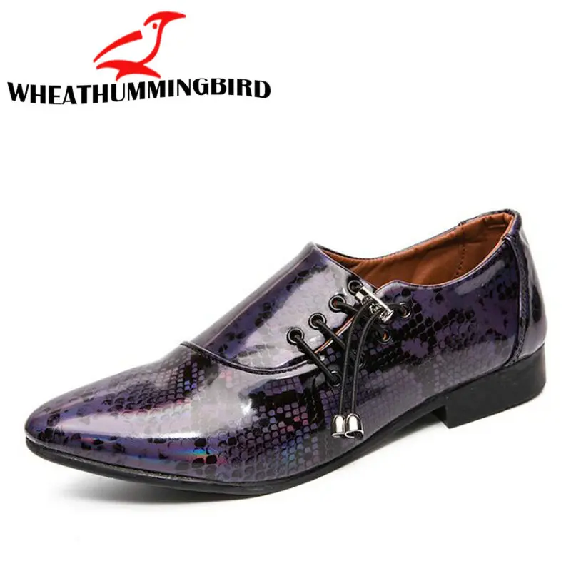 Новинка; модные мужские кожаные туфли; модельные туфли со змеиным принтом и острым носком; мужские деловые туфли на шнуровке; Туфли-оксфорды; C21-64 - Цвет: Фиолетовый