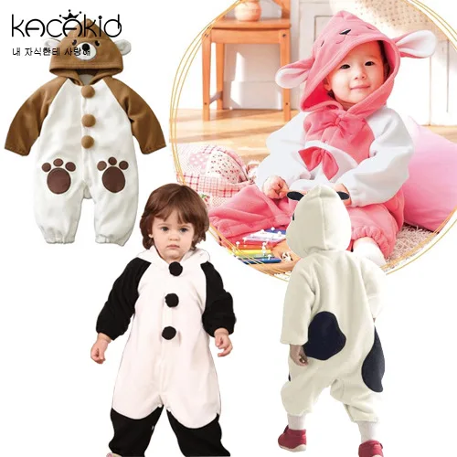 

Special Offer Infants Cartoon Animal Plush Siamese Shirt Panda Rabbit Brown Bear Single Layer Velvet Romper