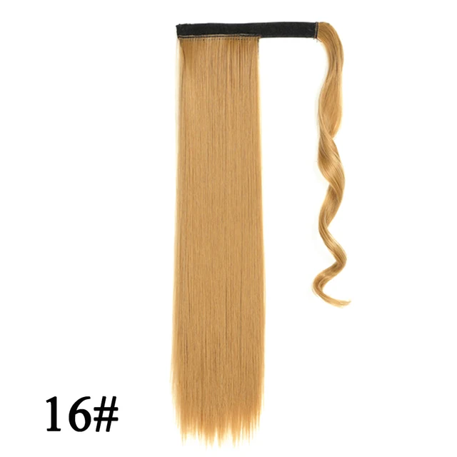 Leeons 20'' Synthetic Ponytail Hair pieces Heat Resistant Fiber Straight Ribbon Clip In Hair Extension 21 colors Brown Black 16