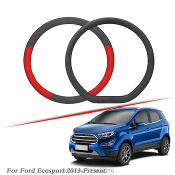 

Car Steering Wheel Cover Black Red Drilled Suede Breathable Leather Universal Fit for Ford Ecosport 2013-2020