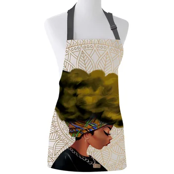 

Kitchen Apron African Woman Female Mandala Yellow Hair Adjustable Bib Canvas Aprons For Women Cooking Baking Restaurant Pinafore