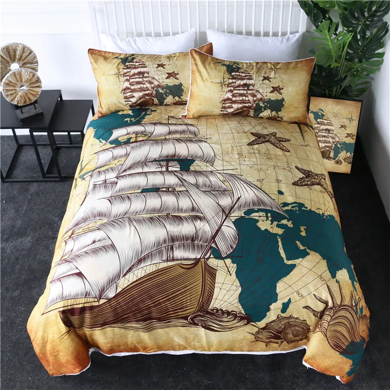 Vintage sailing duvet cover set with pillowcase map printing luxury