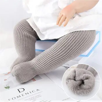 

Infant Baby Kids Ribbed Knitted Thermal Tights Solid Color Cotton Leggings Thicken Faux Fleece Lining Warm Pantyhose Stockings