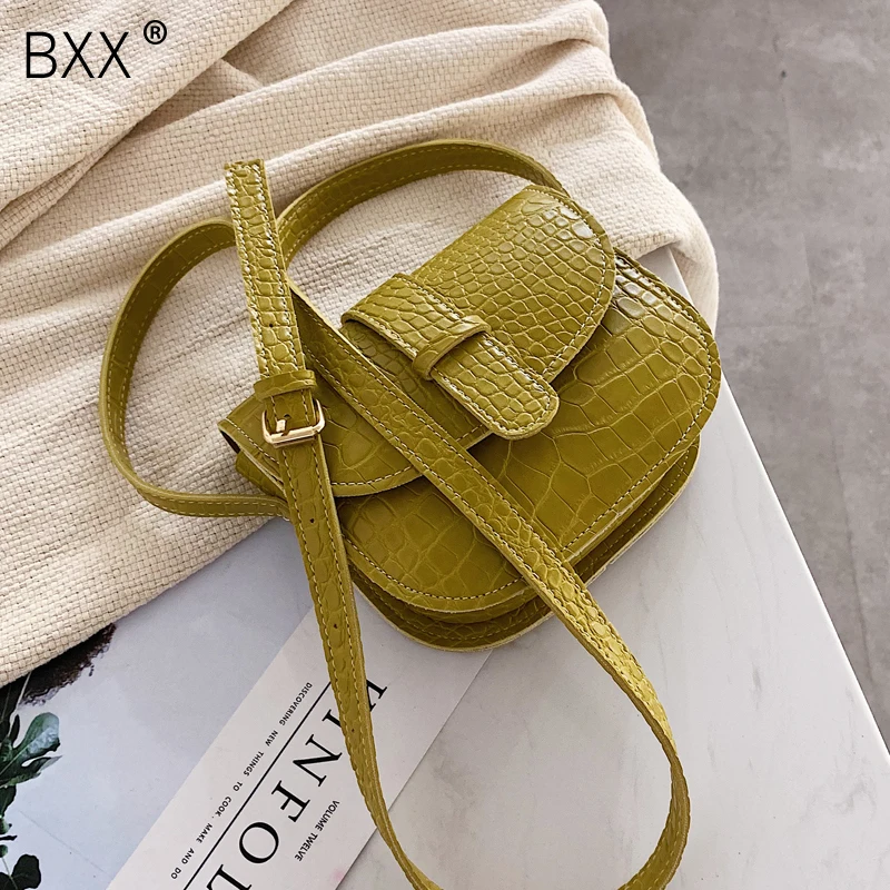 

[BXX] Women Single Shoulder Crossbody Bag All-match Flap 2019 Brand Designer Crocodile Grain Messenger Saddle Bag Package HI060
