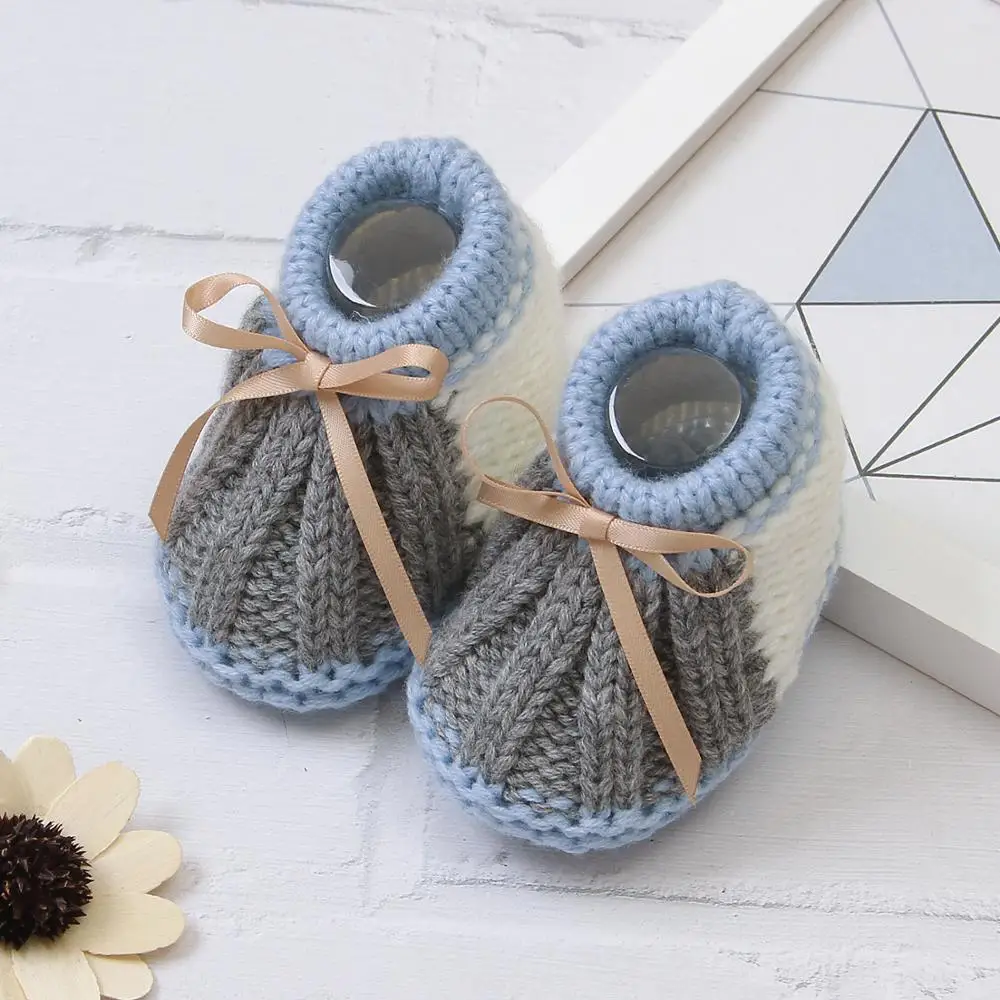 Модные первые ходунки для новорожденных; Bebes; обувь для маленьких мальчиков и девочек от 0 до 24 месяцев; мягкие Нескользящие теплые вязаные ботинки для малышей