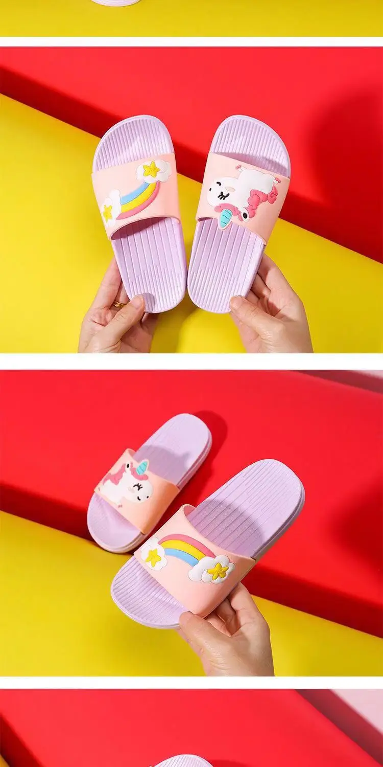 Baby Girls Cartoon Unicorn Toddler Beach Swimming Slippers Kids Boy Rainbow Shoes Children Summer Flip Flops Indoor Cute Sandals