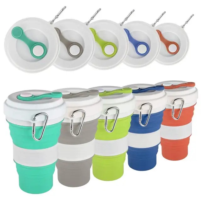 US $8.18 550ml Travel Cup Mug Collapsible Silicone Cup with Straw Lid Reusable Floding Water Coffee Drinking