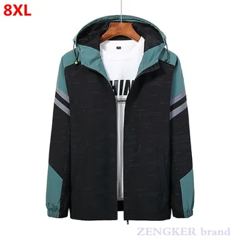 

Spring Hooded Sports Jacket Men's 8XL oversized Loose Plus Size Splicing Windbreaker Fat Jacket 7XL 6XL