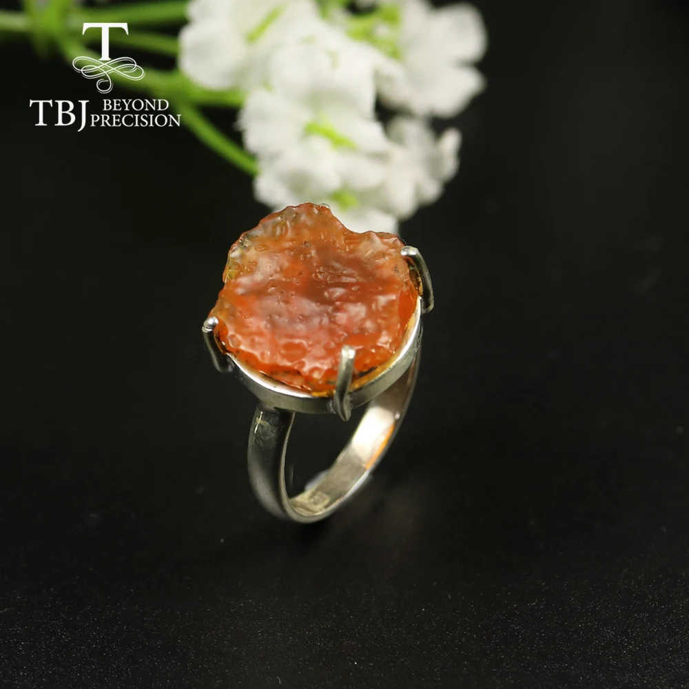 

TBJ,Natural Fire Opal Rough Ring handmade gemstone Ring 925 sterling silver fine unique jewelry for women mom wife gift