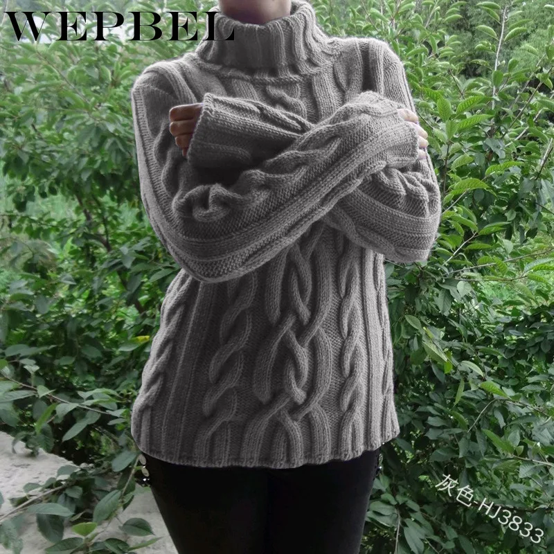 

WEPBEL Women's Slim-Fit Solid Color Knitted Sweater Autumn Winter Fashion Long Sleeve Loose Turtleneck Pullover Sweater