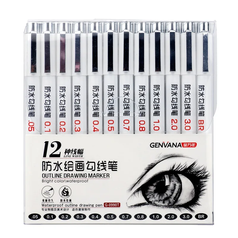 Profession 12 pcs/set Sakura Pigma Micron Pen Needle drawing Pen Lot 005 01 02 03 04 05 08 1.0  2.0  3.0 Brush pen Art Markers