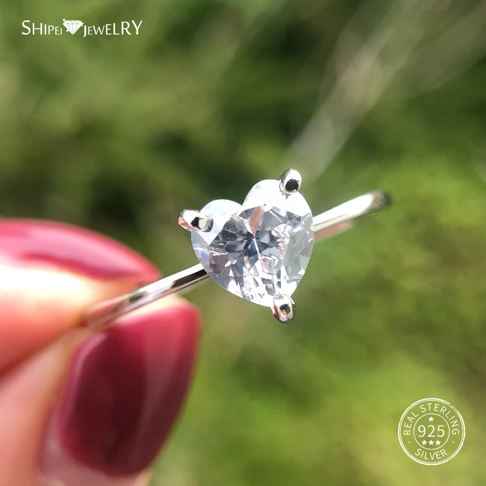 

Shipei Moissanite Heart Ring for Women Fine Jewelry 100% 925 Sterling Silver Love Heart Ring 925 Anniversary Valentines Gift