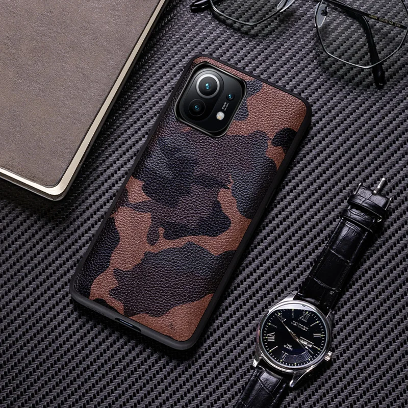 Custodia Per Telefono In Vera Pelle Per Xiaomi Mi 12 11 10 Pro 9 Se Mix 4 Note 10 Pro Custodia In Pelle Di Vacchetta Naturale Di Lusso Camouflage Paca