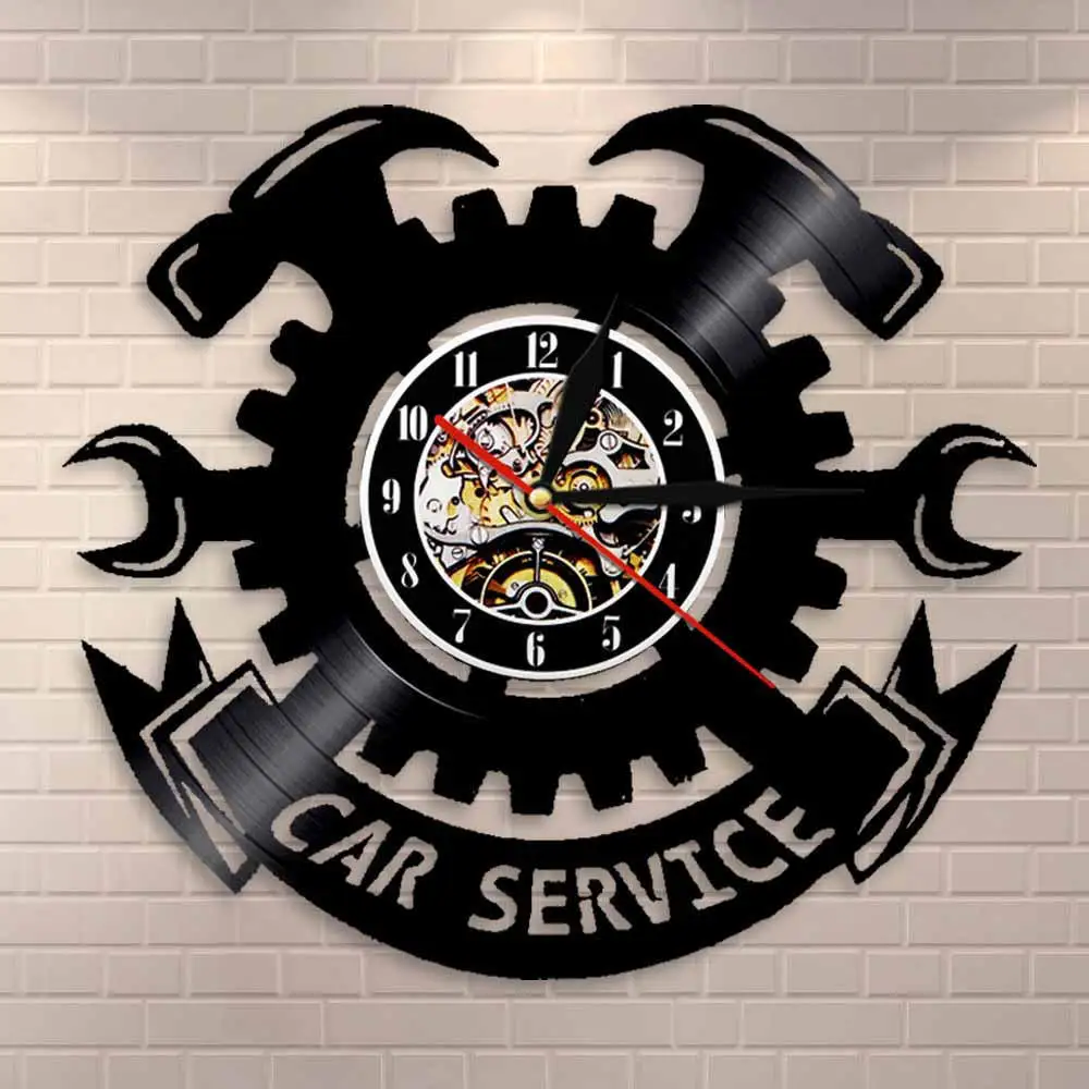 Car Service Autorepair Wall Clock Garage Wall Decor Vinyl Record Wall