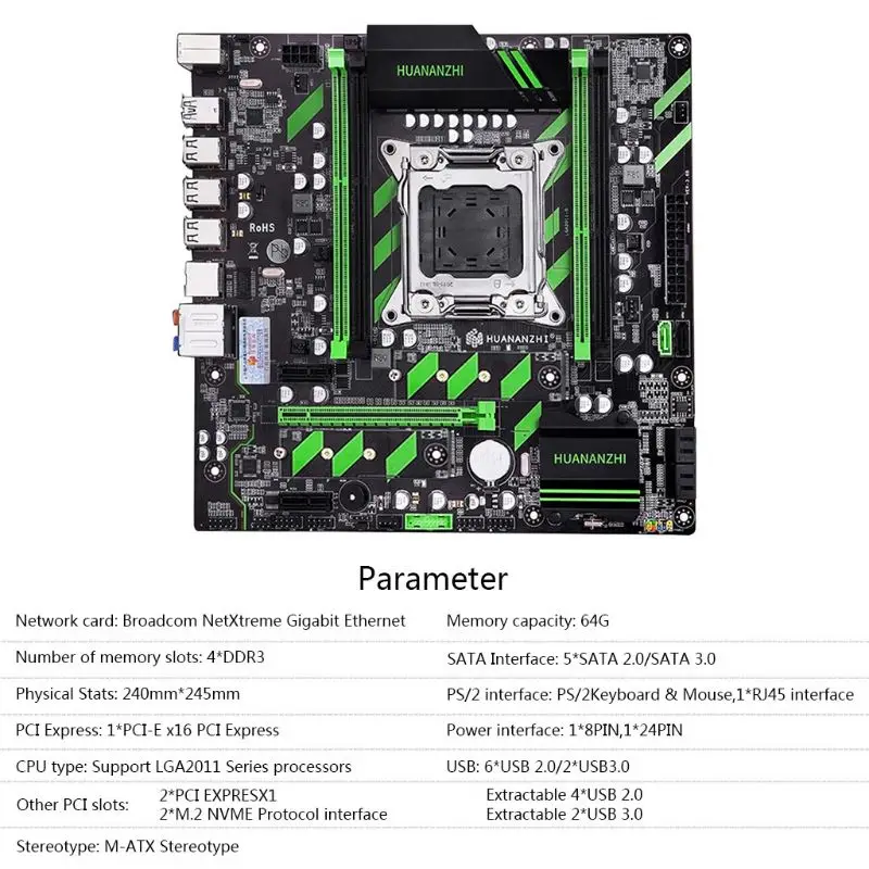 Huananzhi X79 материнская плата X79 LGA2011 ATX SATA3 USB3.0 Dual PCI-E 16X NVME M.2 SSD Поддержка REG ECC ram Xeon E5 cpu