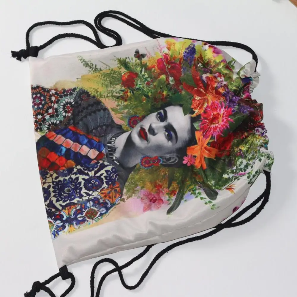 

Famous Mexican painter self-portrait Drawstring bag pocket, swimming gym bag, school bag, storage travel backpack