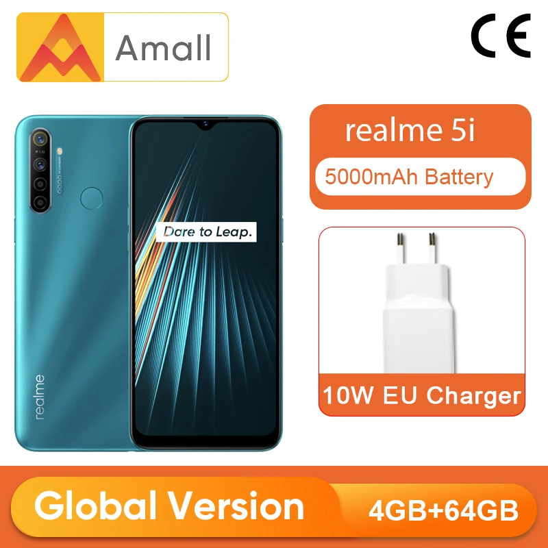realme 5i Global Version 4GB 64GB 6.5'' Moblie Phone Snapdragon 665 AIE 12MP Quad Camera Cellphone 5000mAh 10W EU Charger|Смартфоны| |