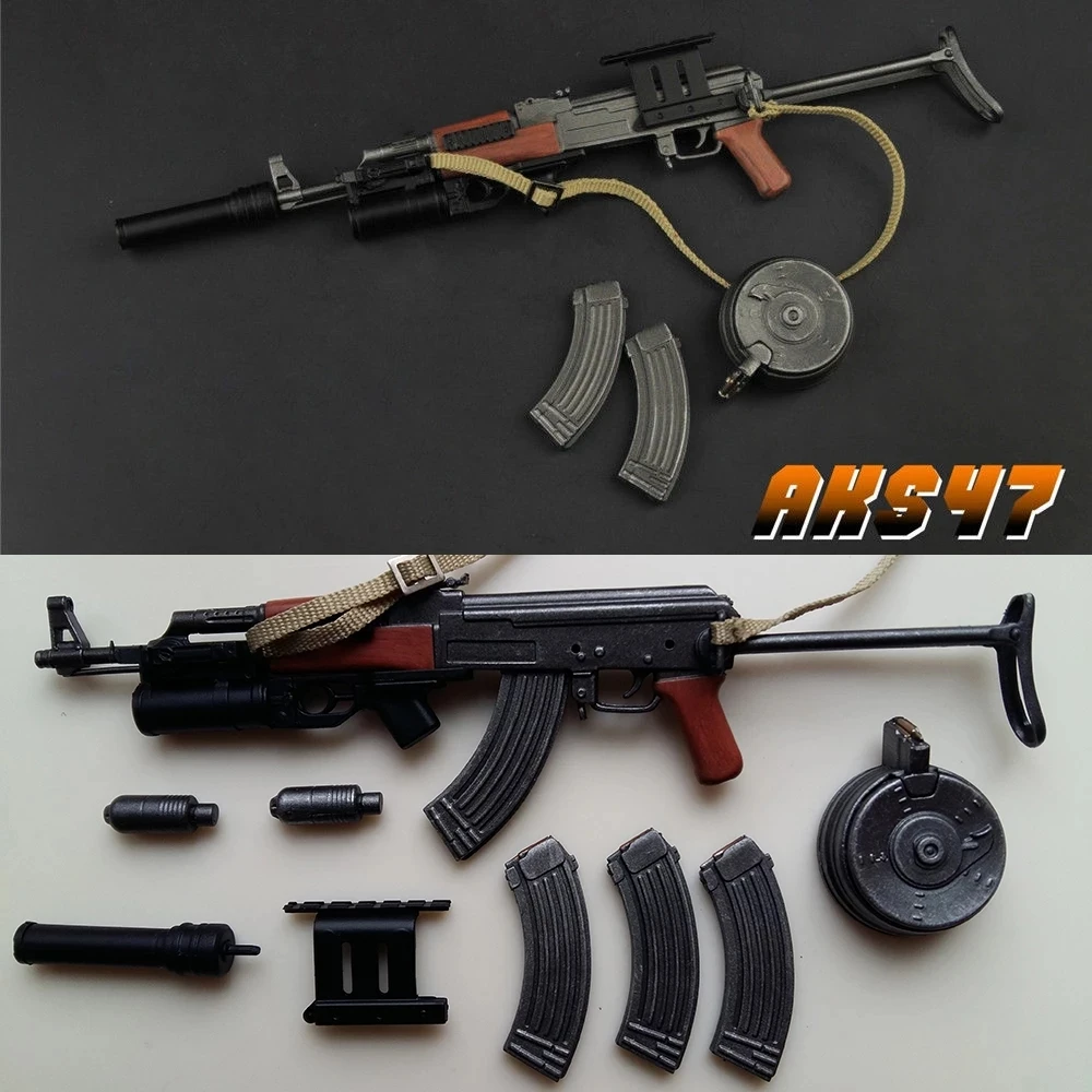 military toys ZYTOYS 1/6 AK47 AK47S Silencer Gun Model Weapon Toys W Folding Bracket