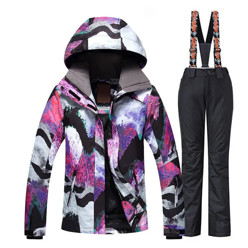 Горячие Gsou зимние куртки и нагрудники брюки зимний спортивный костюм для сноубординга наборы водонепроницаемый ветрозащитный-30 Теплый Лыжный спорт для женщин