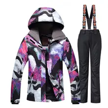 Горячие Gsou зимние куртки и нагрудники брюки зимний спортивный костюм для сноубординга наборы водонепроницаемый ветрозащитный-30 Теплый Лыжный спорт для женщин